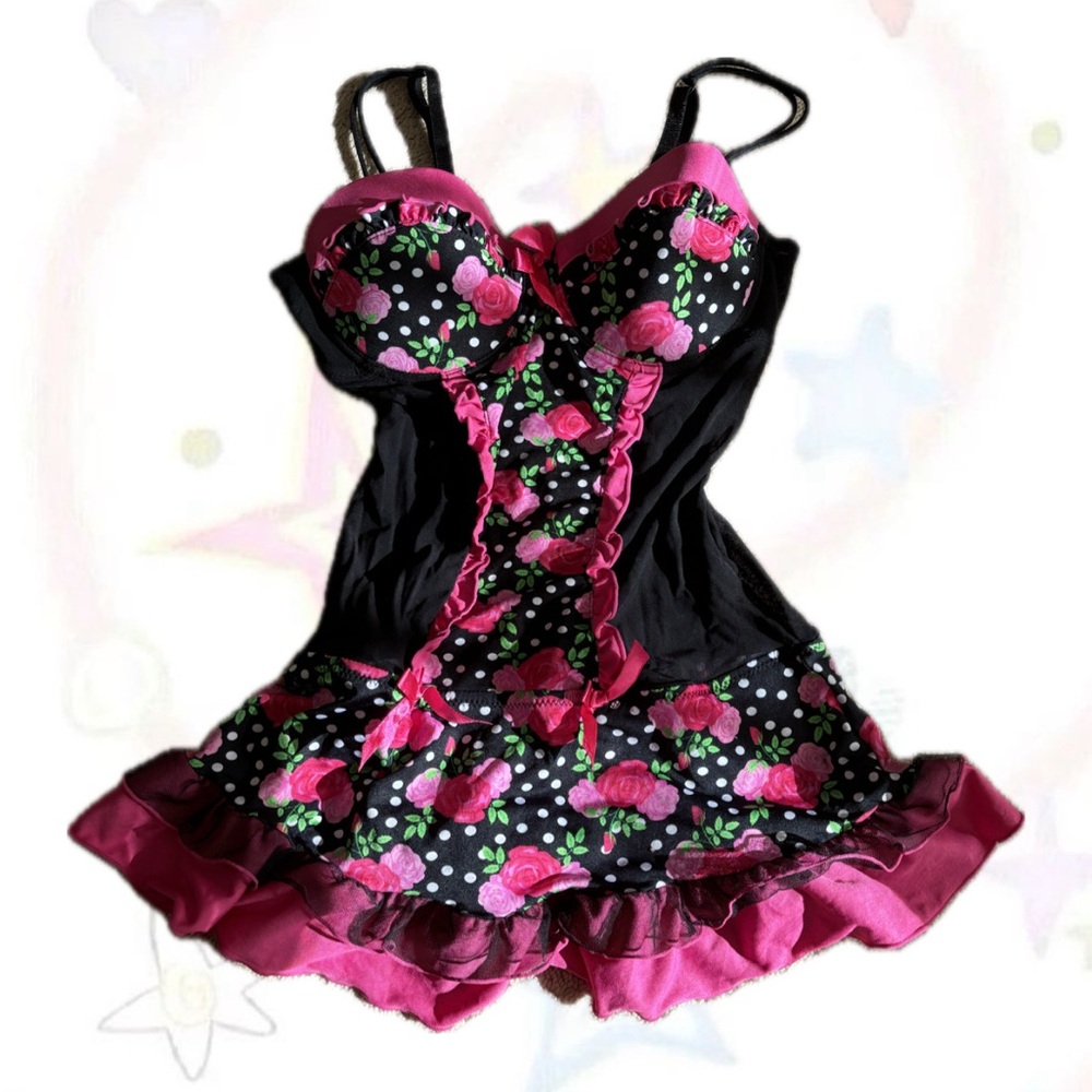 Vintage floral polka dotted lingerie dress